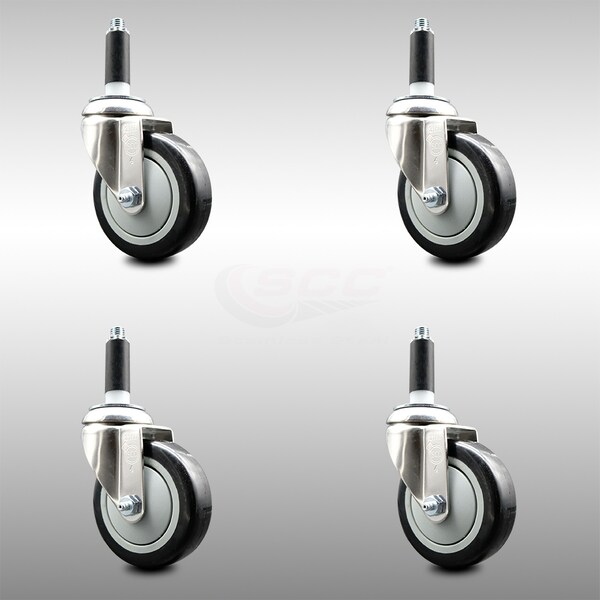 Service Caster 4 Inch 316SS Black Polyurethane Swivel 3/4 Inch Expanding Stem Caster Set SCC SCC-SS316EX20S414-PPUB-BLK-34-4 - main